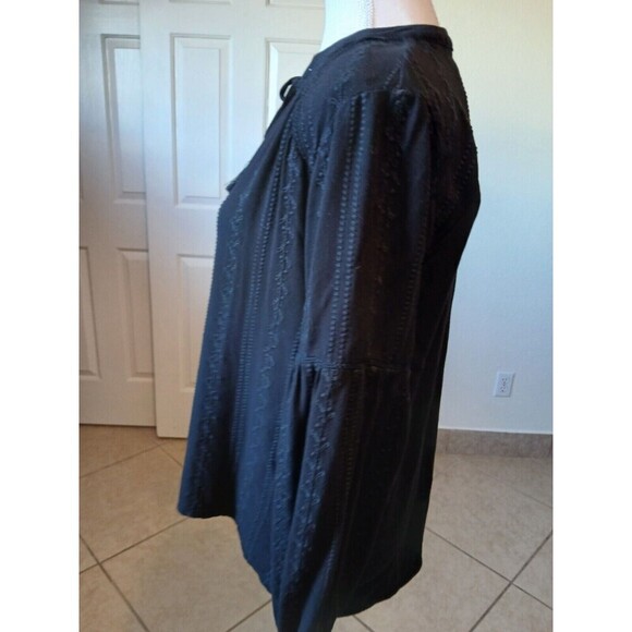 Women's Long Sleeve Tonal Embroidered Peasant Top - Knox Rose Black Size Small - Picture 5 of 16